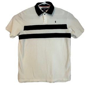 Polo Sport Ralph Lauren Men XL White Black Short Sleeve Collar Split Hem Shirt